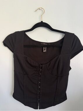 Forever 21 Black Corset Style Ribbed Top